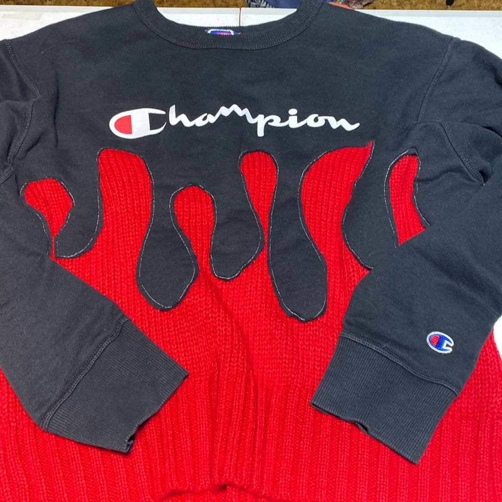Upcycled size lrg champion sweatshirt/sweater
